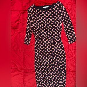 Boden Black Dress with Pink and Orange Floral Pattern